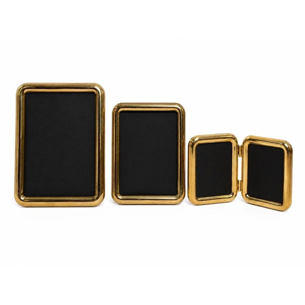 Vintage Brass Picture Frames Set Lot Gold Hollywood Regency MCM Decor 4pc